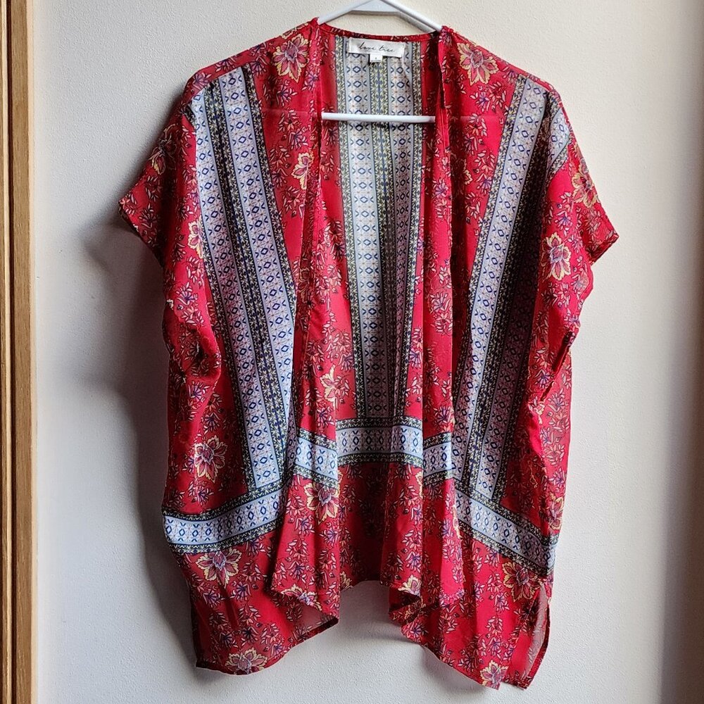 Love Tree Sheer Red Bohemian Style Open Blouse Size Small